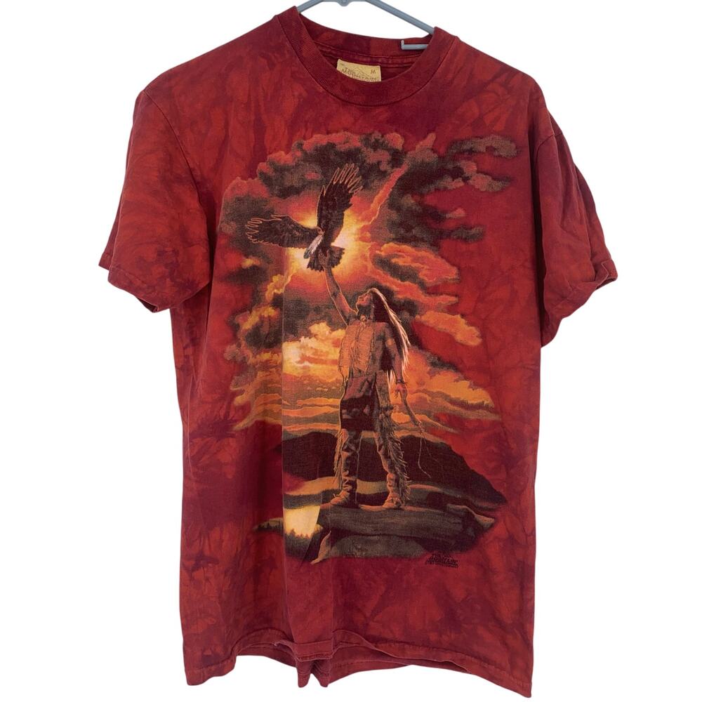 The Mountain Gift of the Eagle Feather Red Tie Dye Graphic T-Shirt Size Medium